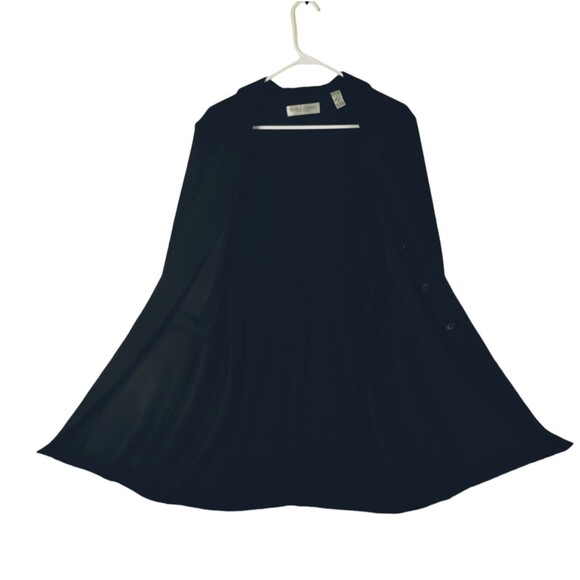 Valerie Stevens Coat Dress Women's 14 Long Sleeve Button Up Poly Lycra Black VTG - Picture 5 of 12